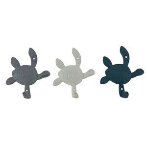 Cast Iron Sea Turtle Wall Hook Set – Blue, Gray, White, Indoor/Outdoor Use